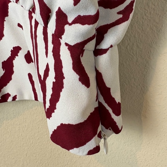 Idem Ditto Cream/Burgundy Long Sleeve Animal Print Smocked Crop Top; Size M - Picture 7 of 10